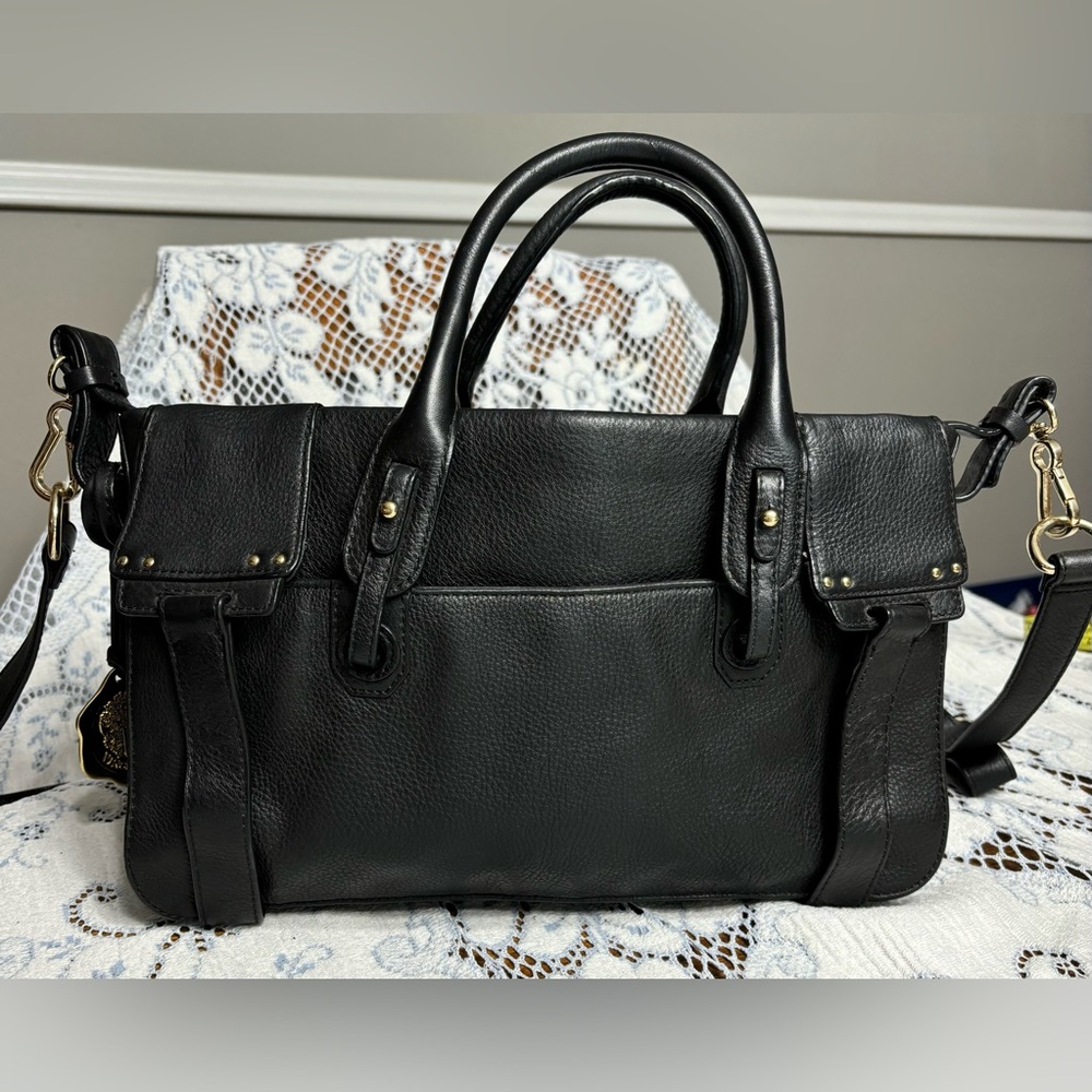 Vince Camuto Black Leather Satchel with Gold Hardware